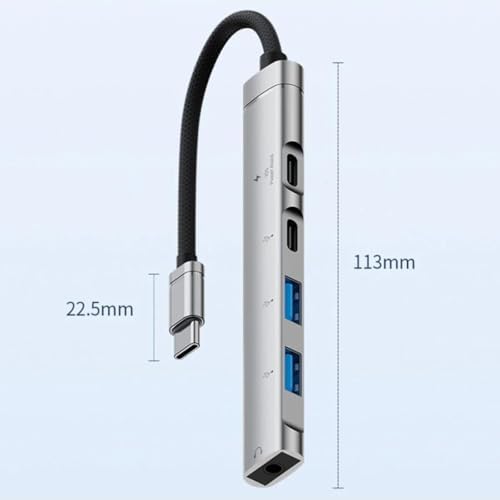 Alternative view of CR15 5in1 Type-C'den 2ad Type-C, 2ad USB A Çoklayıcı 3,5mm Kulaklık Çıkışlı USB C Adaptör Alüminyum Kasa