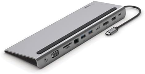 Alternative view of USB-C Hub, 11'i 1 arada Çoklu Bağlantı Noktalı Adaptör Yuvası, 4K HDMI, DisplayPort, VGA, USB-C ve 100W, Bağlı Cihazdan Şarj Etmek İçin, 3x USB A, Gigabit Ethernet, SD, MicroSD, 3,5 mm Jak