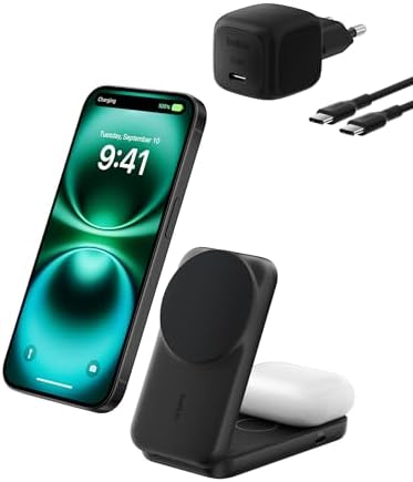 UltraCharge MagSafe Uyumlu 2’si 1 Arada Qi2 25W Kablosuz Şarj İstasyonu, iPhone 17, AirPods, Pixelsnap, Dönüştürülebilir Masaüstü Standı, USB-C Portlu, 45W Adaptör, Siyah - Görsel 3