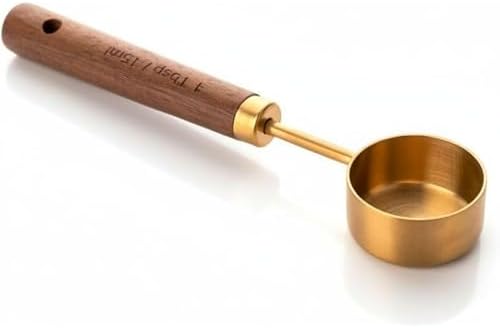 Gold Paslanmaz Çelik ve Akasya Ahşap Saplı Premium Kahve Ölçü Kaşığı - 15ml (1 Yemek Kaşığı) Hassas Barista Ölçeği - Uzun Saplı Şık Tasarım - Görsel 3