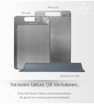 Kaymaz ve Çizilmeyi Az Gösteren 304 Paslanmaz Çelik Kesme Tahtası, Kaydırmaz Mat ile Set (Kesme Tahtası ve Kaydırmaz Mat)1,5 mm Kalınlık, 23 X 34 cm, Yıkanabilir, Gıda Uygun, Hijyenik - Görsel 2