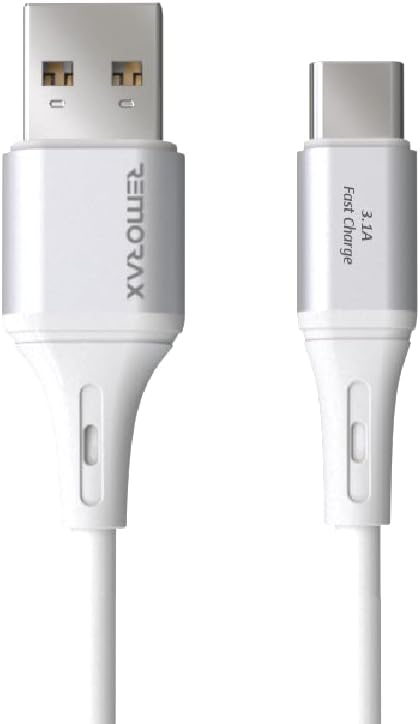 Alternative view of USB A-Type C Şarj Kablosu, 3.1A Hızlı Şarj, Beyaz/Gümüş Metal, REMORAX (1Ad x 1Metre Beyaz)