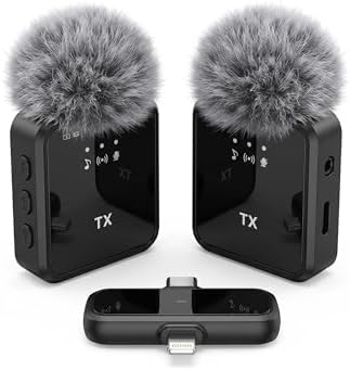 [2'li Kablosuz Yaka Mikrofonu] iPhone/Android Telefonlar/Type-C Girişli PC'ler için Type-C/Lightning Giriş 8-10 Saat Pil Ömrü 20 Metreye Kadar Menzilli Tak Çalıştır Kablosuz Mikrofon (Siyah)