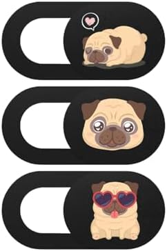 Webcam Cover 3 Lü Set Laptop Tablet Telefon Uyumlu Pug Köpek Desenli Kamera Kapatıcı Ultra İnce Gizlilik Koruma Slider Kapak Çok Renkli