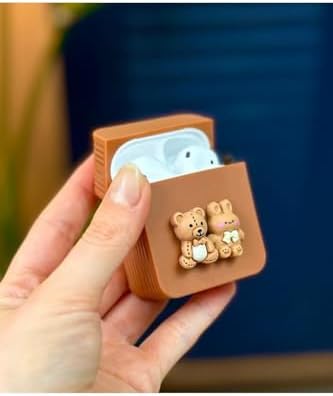 Airpods 1. Nesil Ve 2. Nesil ile Uyumlu Ayıcık Tasarımlı Kalın Silikon Kılıf - Brown