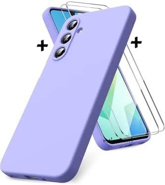 Alternative view of -  Galaxy A17 ile uyumlu Kılıf Kamera Korumalı Yumuşak Renkli Mat Silikon + 9H Ekran Koruyucu Cam 2in1 Set - Lila