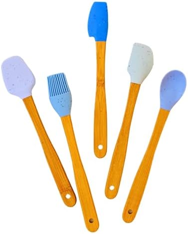 Mutfak Bambu Silikon Isıya Dayanıklı Kaşık Kepçe Takımı 5 li Set Spatula & Fırça Mavi - Görsel 3