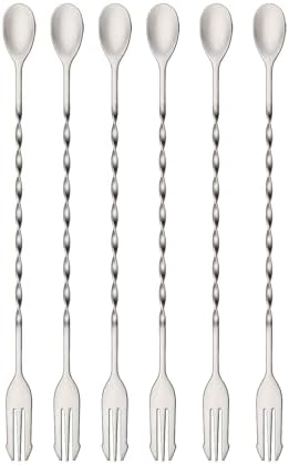 6 Adet 32 cm Çelik Çift Başlı Kokteyl Karıştırma Barmen Kaşığı cin582-6
