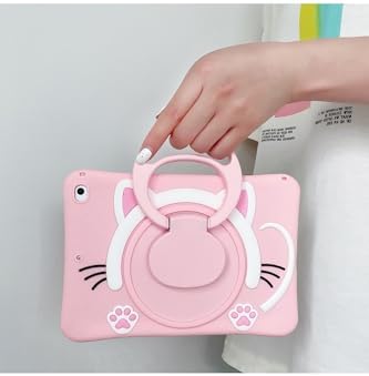 Covpor iPad 11.nesil A16 11inç/10.nesil 10.9inç Uyumlu Standlı Askılı Karakterli Kedi Çocuk Kılıfı - Pembe - Görsel 3