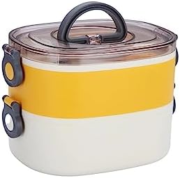 1200ml Çift Renkli Lunchbox 2 Katlı Çelik Sefer Tası Yemek Kutusu (Sarı)