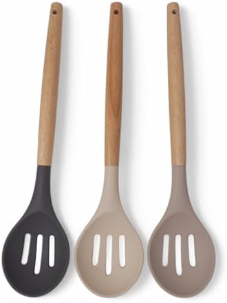 Bambu Saplı Silikon Delikli Servis Kaşığı, Bambu Uzun Silikon Delikli Servi Kaşığı 27cm 3 Renk Seçenekli (SİYAH) - Görsel 3