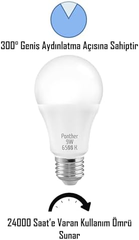Telvesse 9W Beyaz LED E27 Ampul Tasarruflu Lamba 6500 K Beyaz Işık 800 Lümen 9W=60W