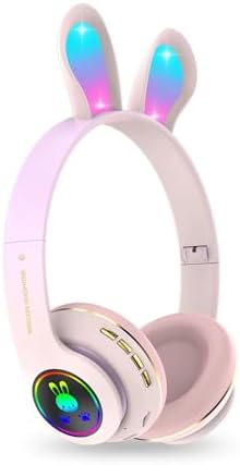 Tavşan Kulaklı Bluetooth Kulaklık, Renkli LED Işıklı, 5.0 Versiyon, Ayarlanabilir Büyüklük, Hafıza Kart Girişli, 40mm Kulaklık, 6 Saat Kullanım Süresi, BASS TİZ MÜTHİŞ SES (TOZ PEMBE) - Görsel 3