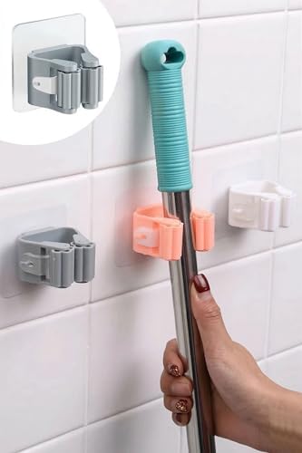 4’lü Set Kendinden Yapışkanlı Mop ve Süpürge Tutucu – Delmeden Duvar Organizeri, Güçlü Yapışkanlı Banyo ve Mutfak Sopa Tutucu, Kaymaz Silikon Tutucu Duvar Askısı