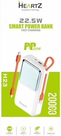 H23 20000 mah power bank PD 20W ve USB 22.5W FAST HIZLI ŞARJ DAHİLİ TYPE C VE LİGHTNİNG KABLOLU DÜNYA STANDARTLARINA UYGUN POLYMER BATARYA BİREBİR AMPER LCD GÖSTERGELİ POWERBANK