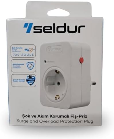Alternative view of Şok ve Akım Korumalı Fiş-Priz, 16A-250V, Max 3600W 720 Joule, Reset Edilebilir, Sürekli Koruma, Toprak Hatlı, Çocuk Korumalı, Siyah Renk, E1TD33S