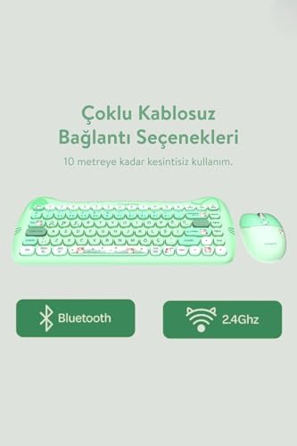Alternative view of Km-6285 Catty Mini Wireless-Bluetooth Kablosuz Ultra Sessiz Özel Tasarımlı Q Klavye Mouse Set Yeşil