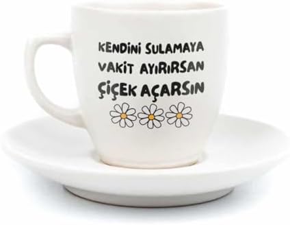 Kendini Sulamaya Vakit Ayırırsan Çiçek Açarsın Krem Türk Kahvesi Fincanı - Hediye Seramik Türk Kahvesi Fincanı - Görsel 3
