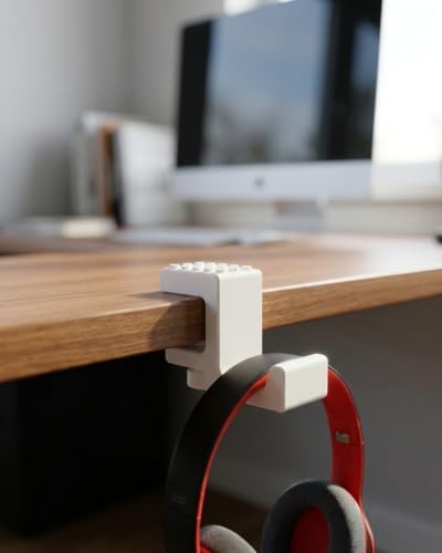 AtalarStudio Kulaklık Standı Masa Kenarı Kıskaç Tutucu, Mini Figür Sergi Yüzeyli, 18-33mm Masa Uyumlu, Vidalı Sıkıştırma Sistemi, Oyun ve Ofis Masası Aksesuarı, 3D Baskı, Beyaz - Görsel 3