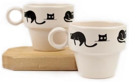 Alternative view of Kara Kedi 2'li Espresso Bardak Seti - Hediye Seramik Fincan