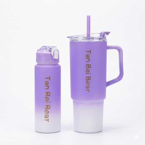 Alternative view of 2’li Matara ve Pipetli Mug Bardak Seti – 900 ml Spor Suluk + 1500 ml Pipetli Termal Mug Bardak, Günlük Kullanım İçin İçecek Seti