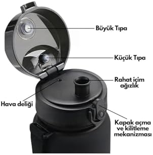 1000ml Büyük Boy Soft Touch Çift Renk Motivasyon Tritan Su Matarası (Siyah-Beyaz) - Görsel 3