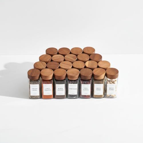 12'li Akasya Kapaklı Kare Cam Baharatlık Seti (120 ml) - Delikli Serpme Başlıklı ve Etiket Hediyeli Baharat Kavanozu - Çekmece İçi ve Tezgah Üstü Düzenleyici (Siyah & Beyaz Etiketler) - Görsel 3