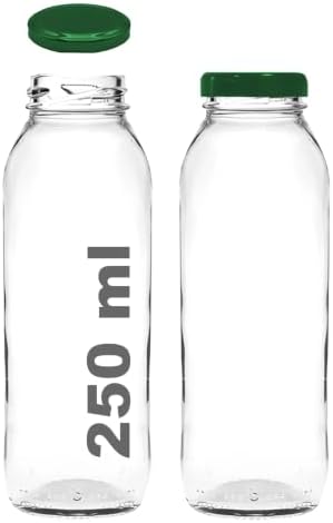 Alternative view of 250 ml Şeffaf Hale Cam Şişe, Yeşil Metal Kapaklı, Meyve Suyu ve İçecekler için, 250 cc, Yerli Üretim, 15 Adet