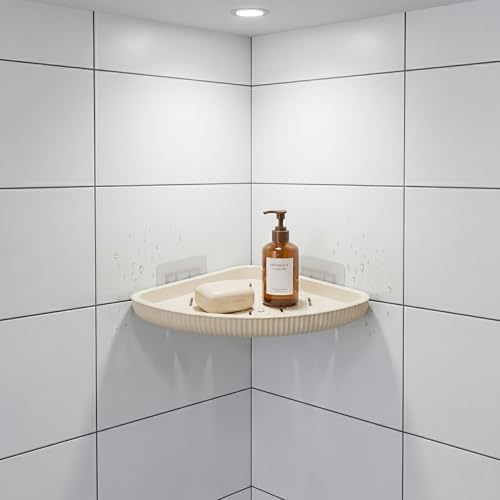 Yapıştırmalı Banyo Köşeliği, İstiridye Modeli, Bej, Drenaj Delikli, Delme Gerektirmez