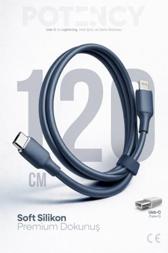 30W Potency Type-C to Lightning ile Uyumlu Isıya Dayanıklı Hızlı Şarj ve Data Kablosu 1.2m Siyah