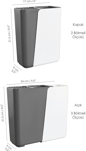 Çok Fonksiyonlu Mutfak Düzenleyici, 2-3 Bölmeli Ayarlanabilir Genişlik, Çatal Kaşık Bıçak Tutucu, 17-24 cm Genişlik (Siyah) - Görsel 3