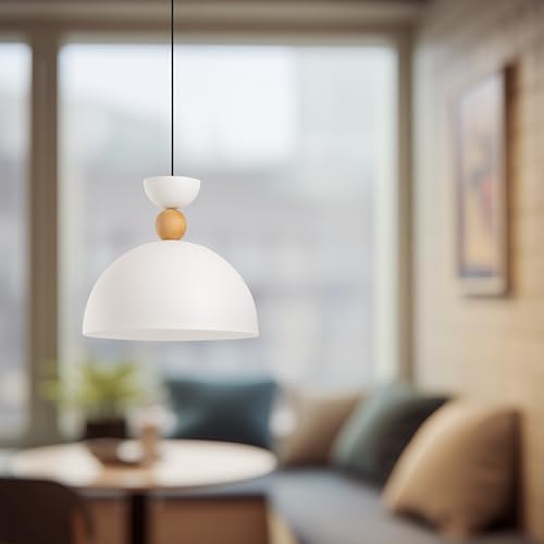 Stellara Ahşap Boncuk Detaylı Tekli Sarkıt Aydınlatma, Metal Sıvama, Ev, Ofis, Cafe, Restoran Avizeleri, E27 Duy (Beyaz) - Görsel 3