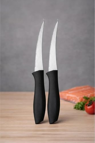 Sebze ve Meyve Bıçağı, Çelik, Kırmızı, Lazer Kesim Tırtıklı Uç, 22 cm, 6 Adet
