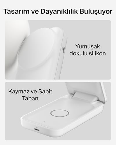 UltraCharge MagSafe Uyumlu 2’si 1 Arada Qi2 25W Kablosuz Şarj İstasyonu, iPhone 17, AirPods, Pixelsnap, Dönüştürülebilir Masaüstü Standı, USB-C Portlu, 45W Adaptör, Beyaz - Görsel 3