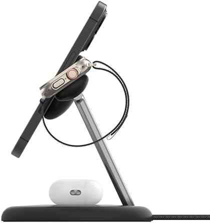 3'ü 1 Arada Manyetik MagSafe Uyumlu Qi2 15W Kablosuz Şarj Standı, iPhone 16, 15, 14 ve 13 Serisi, AirPods, Apple Watch vb. için Hızlı Şarj Özellikli iPhone Şarj Cihazı (PSU dahil) - Siyah