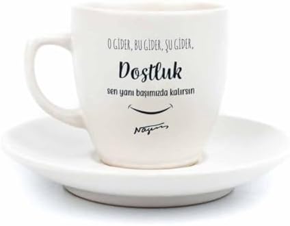 Dostluk 2 Kişilik 4 Parça Krem Türk Kahvesi Fincan Seti - Hediyelik Kahve Fincanı Seti