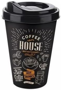 Alternative view of 2'li Coffee House Desenli Kahve Bardağı Seti (650 ml + 400 ml) - Kahverengi Şık Tasarımlı Pipetli Bardak Takımı