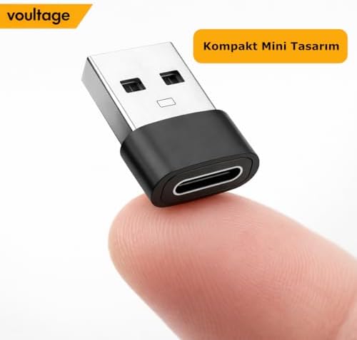 Alternative view of USB To Type-C Dönüştürücü/Çevirici, 3A Hızlı Şarj ve Veri Aktarımı, Otg, Mini Boy Siyah, İphone ve Dizüstü Bilgisayar Uyumlu Carplay, Android Auto Uyumlu