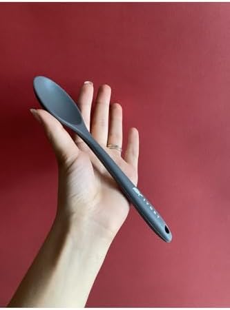 Silikon Kısa Derin Kaşık, 20 cm, Isıya Dayanıklı, Gri, 2 Adet