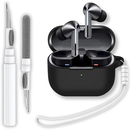 Galaxy Buds3 / Galaxy Buds3 Pro ve Galaxy Buds3 FE Uyumlu Premium Silikon Kulaklık Kılıfı, Silikon Kulaklık İpi ve 3'ü 1 Arada Bluetooth Kulaklık Temizleme Kalemi Seti (Siyah) - Görsel 2