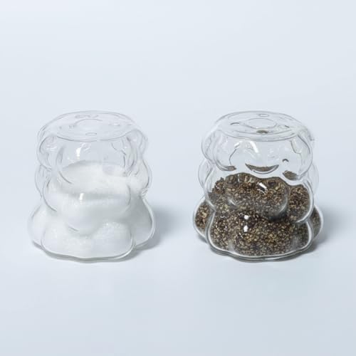 2'li Şeffaf Cam Tuzluk ve Biberlik Seti - Bubble (Küre) Desenli Alttan Dolumlu Minimalist Baharatlık (5 cm) - Görsel 3