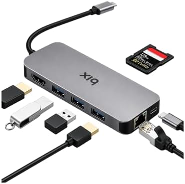 Alternative view of BX10HB 8'i1 Arada Type-C Hub 4K@30Hz HDMI Bağlantı, 100W PD Güç Dağıtımı C Tipi Şarj Bağlantı Noktası, 1Gbps Ethernet, 3* USB 3.0, Macbook Pro/Air, Windows, Chrome/Android Uyumlu Çoklayıcı Adaptör
