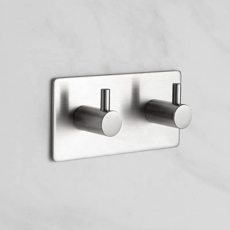 Paslanmaz Çelik 2 Topuzlu Bornoz Askısı Havluluk XL Askılık inox - Kendinden yapışkanlı
