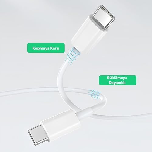 Alternative view of Type C to Type C Hızlı Şarj ve Data Transfer Özellikli Şarj Kablosu, 60 W Çift Taraflı USB C Kablo, Yüksek Kaliteli Malzeme 1 Metre/Beyaz