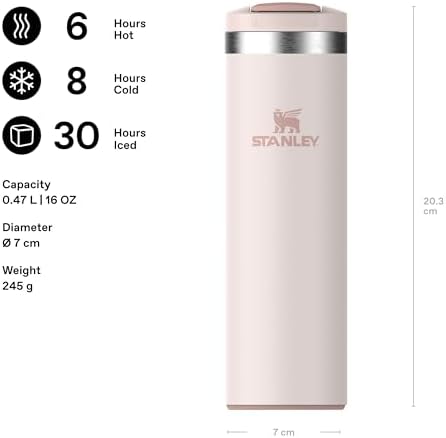 The Transit FlipTop Mug Termos Bardak, 0.47 L, Pembe Kuvars (Rose Quartz)