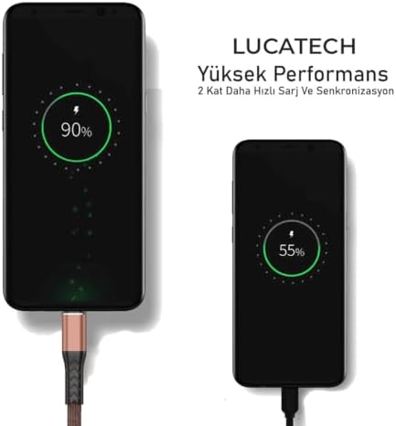 USB Lightning Örgülü Hızlı Şarj Kablosu - Kahverengi Kırılmaz Kablo - Görsel 2