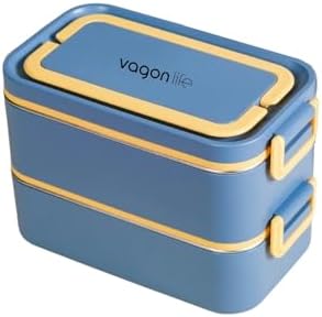 Alternative view of 2000ml Lunchbox 2 Katlı 3 Bölmeli Mini Kaseli Çelik Sefer Tası Yemek Kutusu (Lacivert-Sarı)