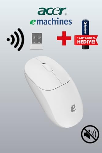 ACER eMachines Sessiz Kablosuz Mouse – USB Alıcılı, Pil Hediyeli, Ev ve Ofis için – EAM080 Beyaz