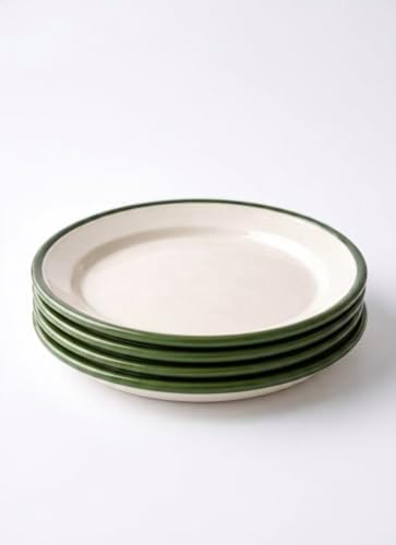 4'lü Emaye Servis Tabağı Seti - 25 cm Krem Renkli Yeşil Kenarlı Yemek Tabağı Takımı - Nostaljik Tasarım, Dayanıklı ve Sağlıklı Mutfak Gereçleri - Kamp ve Ev Kullanımına Uygun