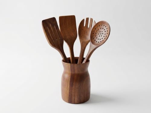 Alternative view of Premium Akasya Ağacı Mutfak Gereçleri Seti - 4 Parça Kaşık/Spatula Seti ve Şık Ahşap Tutucu - Gıdayla Temasa Uygun, Doğal ve Antibakteriyel - Mutfak İçin Ergonomik Tasarım